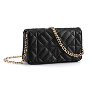 faleto black crossbody bags for women small quilted shoulder bag clutch purses designer handbags satchel evening party bag with gold chain pu leather trendy mini club purse wallet