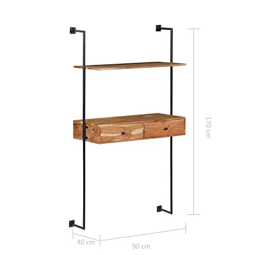 Homvdxl Wall Mount Ladder with 2 Drawers, Floating Wall Desk for Computer with Shelf Home Office Ladder Desk for Small Place, Stable Metal Frame, Industrial Style