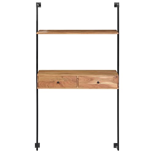 Homvdxl Wall Mount Ladder with 2 Drawers, Floating Wall Desk for Computer with Shelf Home Office Ladder Desk for Small Place, Stable Metal Frame, Industrial Style