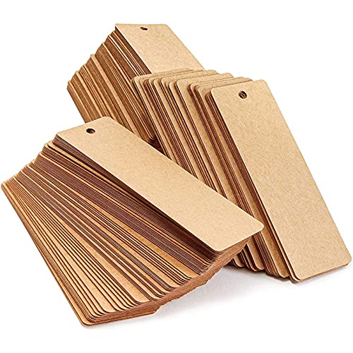 300 Pack Blank Bookmarks Bulk Kraft Paper with Hole for Craft, DIY & Gift Tags (6x2 in)