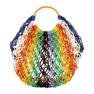 ayliss women tote handbag top-handle clutch summer beach cotton crochet woven handmade fishing net casual bag pouch purse (multicolor #1)