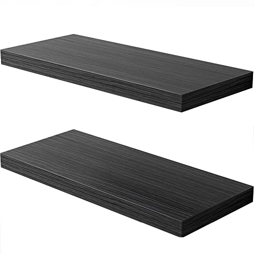 JPND Floating Shelf, Set of 2 Wall Shelves, 30 in W x 12.75 in D x 2 in H Wooden Floating Wall Shelf with Invisible Brackets for Living Room/Bedroom/Bathroom/Kitchen Storage and Decor Black(Set of 2)