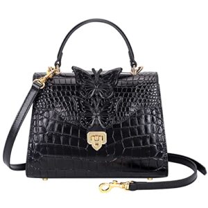 pijushi designer handbags for women crocodile leather crossbody satchel bag with butterfly(66297 black)