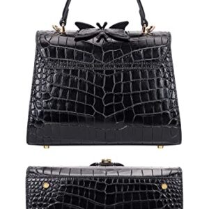 PIJUSHI Designer Handbags for Women Crocodile Leather Crossbody Satchel Bag with Butterfly(66297 Black)