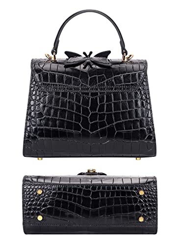 PIJUSHI Designer Handbags for Women Crocodile Leather Crossbody Satchel Bag with Butterfly(66297 Black)