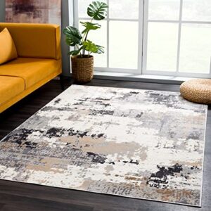 abani warm grey & beige distressed contemporary print area rug rugs – premium non-shedding 7’9″ x 10’2″ (8’x10′) modern design dining room rug