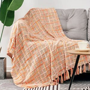 lalifit buffalo plaid blankets orange fall throw blanket with fringe reversible bed blanket for valentine’s halloween christmas farmhouse couch sofa home decor 50″ x 60″ (orange plaid)