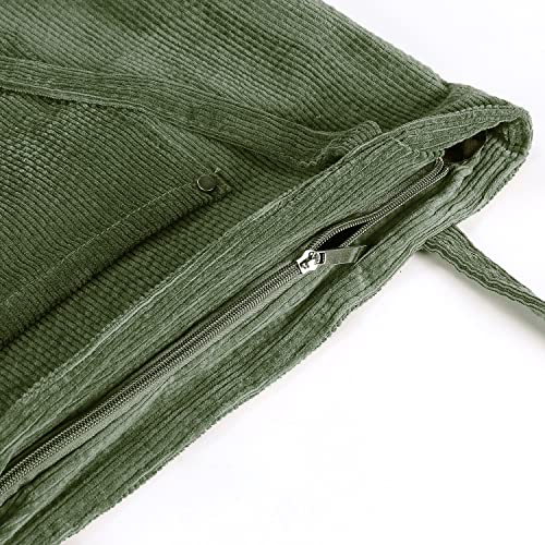 Etercycle Corduroy Tote Bag, Casual Shoulder Bag for Women Big Capacity shopping Handbags Work Tote Bag with Zipper Pockets (Green)