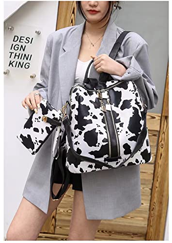 ENYIWH Women Fashion 2 Pack With Backpack Purse Leather Shoulder Bag Travel Bag Handbag Casual Fashion Multipurpose Design Convertible Shoulder Bag Handbag with Wristlet (White Cow)