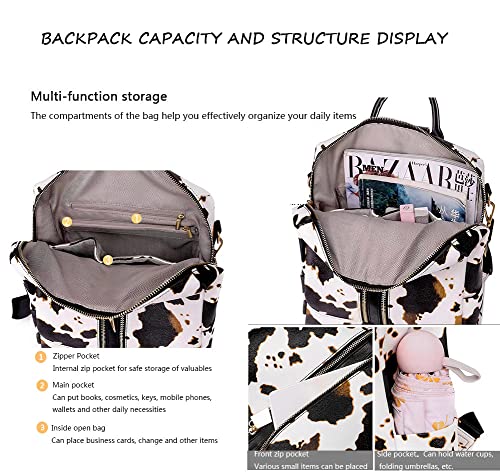 ENYIWH Women Fashion 2 Pack With Backpack Purse Leather Shoulder Bag Travel Bag Handbag Casual Fashion Multipurpose Design Convertible Shoulder Bag Handbag with Wristlet (White Cow)