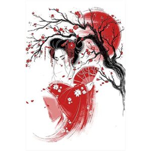 canvas wall art japanese geisha canvas print artwork red sun and japanese woman wall art paintings modern picture print unframed for living room dinning room bedroom bathroom home decor 20x30inch