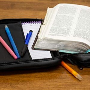 Dicksons Black Leather Like Reinforced Bible Cover Case with Handle and Stationary, Large