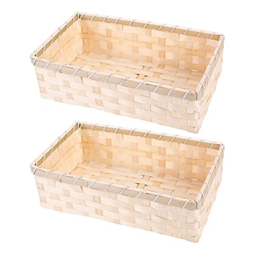 VALICLUD Decorative Baskets 2pcs Weaving Baskets Cuboid Snacks Containers Sundries Storage Baskets Storage Basket Wicker Baskets for Closet Organizers and Storage Rectangular Tray