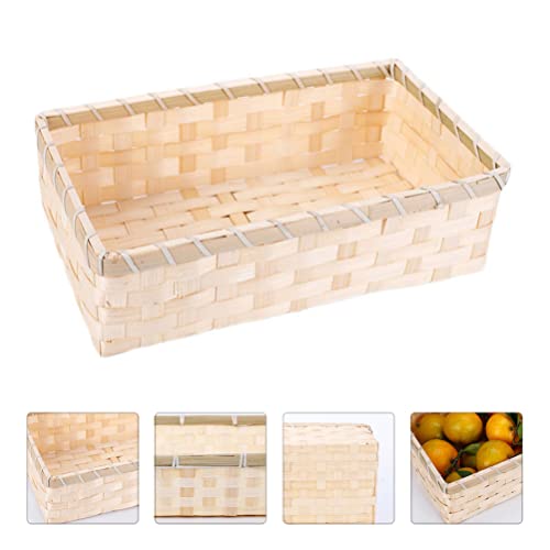 VALICLUD Decorative Baskets 2pcs Weaving Baskets Cuboid Snacks Containers Sundries Storage Baskets Storage Basket Wicker Baskets for Closet Organizers and Storage Rectangular Tray