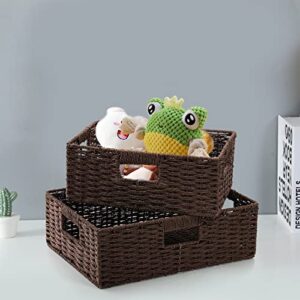 TOPZEA 2 Pack Wicker Basket for Shelves, Woven Shelf Basket Closet Storage Basket with Handle, Farmhouse Decorative Storage Bins Pantry Organization Basket for Home, Office, School