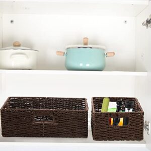 TOPZEA 2 Pack Wicker Basket for Shelves, Woven Shelf Basket Closet Storage Basket with Handle, Farmhouse Decorative Storage Bins Pantry Organization Basket for Home, Office, School