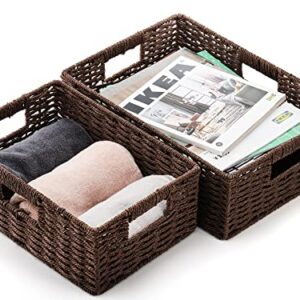 TOPZEA 2 Pack Wicker Basket for Shelves, Woven Shelf Basket Closet Storage Basket with Handle, Farmhouse Decorative Storage Bins Pantry Organization Basket for Home, Office, School