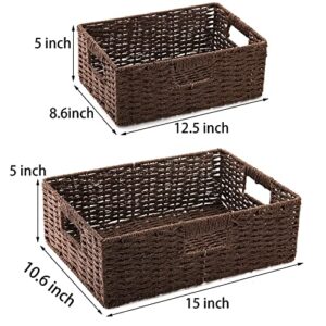 TOPZEA 2 Pack Wicker Basket for Shelves, Woven Shelf Basket Closet Storage Basket with Handle, Farmhouse Decorative Storage Bins Pantry Organization Basket for Home, Office, School