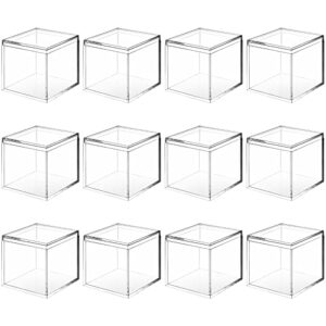 12 pieces clear acrylic plastic square cube small acrylic box acrylic storage containers with lid stackable cube containers acrylic container with lid for candy jewelry display (2.6 x 2.6 x 2.6 inch)