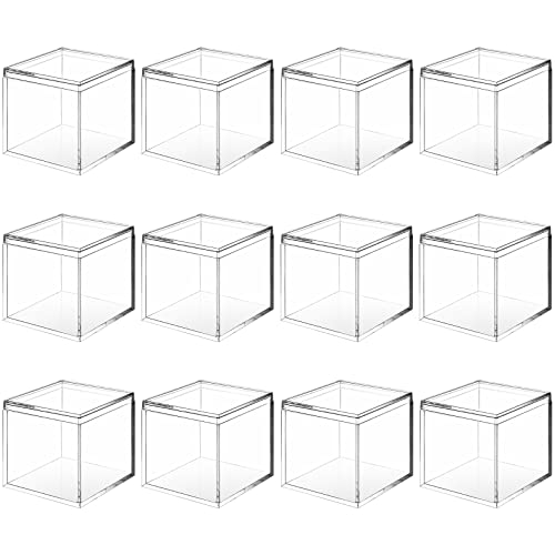 12 Pieces Clear Acrylic Plastic Square Cube Small Acrylic Box Acrylic Storage Containers with Lid Stackable Cube Containers Acrylic Container with Lid for Candy Jewelry Display (2.6 x 2.6 x 2.6 inch)