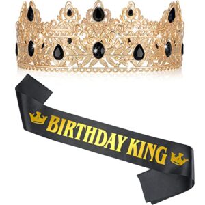 birthday king crown for men men crown king pageant crown birthday crown and birthday king sash party decoration prom birthday gift for men (gold with black, 6 x 6 inches)