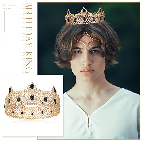 Birthday King Crown for Men Men Crown King Pageant Crown Birthday Crown and Birthday King Sash Party Decoration Prom Birthday Gift for Men (Gold with Black, 6 x 6 Inches)