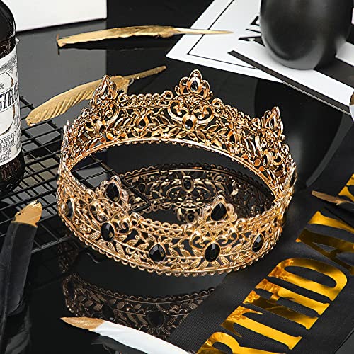 Birthday King Crown for Men Men Crown King Pageant Crown Birthday Crown and Birthday King Sash Party Decoration Prom Birthday Gift for Men (Gold with Black, 6 x 6 Inches)