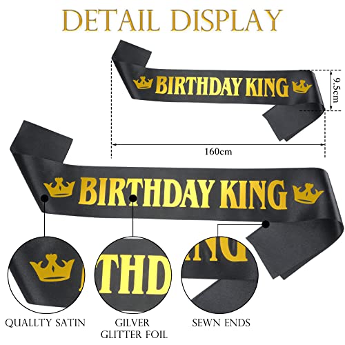 Birthday King Crown for Men Men Crown King Pageant Crown Birthday Crown and Birthday King Sash Party Decoration Prom Birthday Gift for Men (Gold with Black, 6 x 6 Inches)