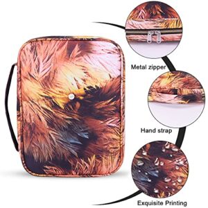 QTKJ Bible Covers for Women with Carrying Handle, Book Cover Case with Zipper Pocket Bible Cover for Mom Ladies Teens Girls, Leaf and Floral Pattern (Colorful)