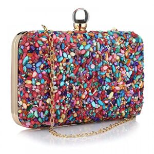 simcat women multicolor clutch evening handbag shiny glitter evening clutch for wedding party prom (multi-colored)