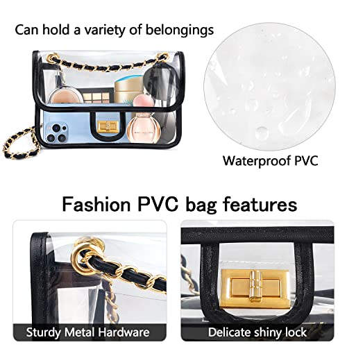 Ayieyill Clear Purses for Women Stadium Approved Crossbody, Clear Purse Handbags for Working Concert Sports Event Clear Bag Turn Lock （Black）