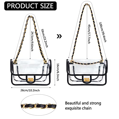 Ayieyill Clear Purses for Women Stadium Approved Crossbody, Clear Purse Handbags for Working Concert Sports Event Clear Bag Turn Lock （Black）