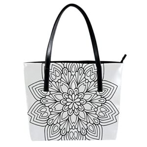 black & white boho pattern handbags for women large purses leather tote bag school shoulder bag