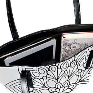 Black & White Boho Pattern Handbags for Women Large Purses Leather Tote Bag School Shoulder Bag