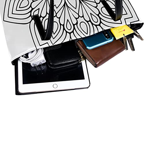 Black & White Boho Pattern Handbags for Women Large Purses Leather Tote Bag School Shoulder Bag