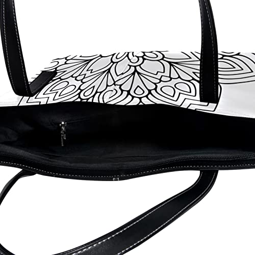 Black & White Boho Pattern Handbags for Women Large Purses Leather Tote Bag School Shoulder Bag