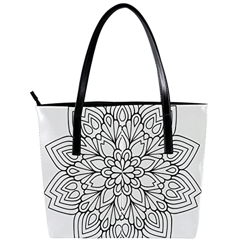 Black & White Boho Pattern Handbags for Women Large Purses Leather Tote Bag School Shoulder Bag