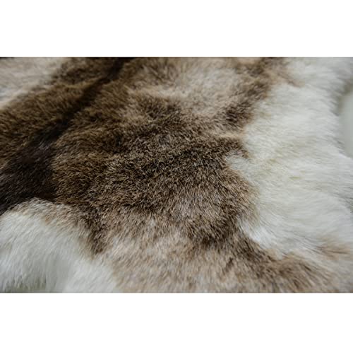 rugoo Reindeer Hide Rug 3.6 ft x 2.9 ft Faux Fur Rug Deer Rug Animal Skin Rugs Fluffy Pet Pad for Bedroom Living Room Nursery, White and Grey