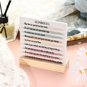 Mental Health Reminders Sign Decor Inspirational Desk Office Wall Art Motivational Cheer up Gifts Ceramic Positive Quotes Decor with Wooden Stand for Christmas Office Classroom Gift Decoration