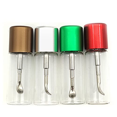 4 Pack Glass Pill Box Spice Bottle with Retractable Spoon Inside Small Storage Bottle for Outdoor Camping Travel Portable Pill Case