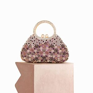 DEBIMY Ladies Elegant Formal Evening Bag Sparkly Clutch Glittering Rhinestone Crystal Handbag and Purse for Wedding Party Purple