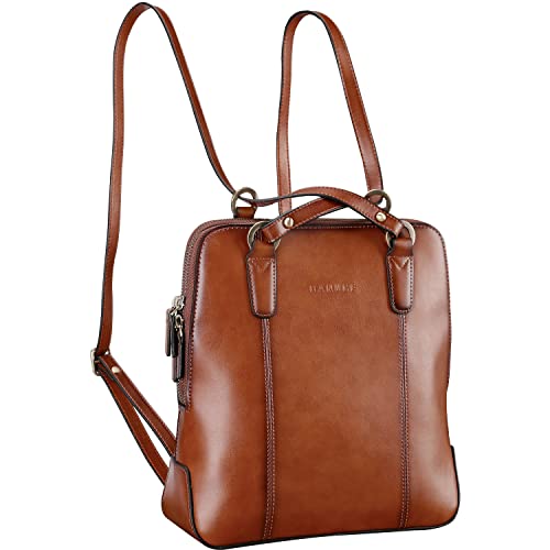 Banuce Fashion Leather Convertible Backpack Purse for Women Small Shoulder Bag School Daypack Brown