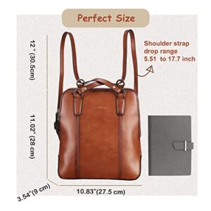 Banuce Fashion Leather Convertible Backpack Purse for Women Small Shoulder Bag School Daypack Brown