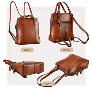 Banuce Fashion Leather Convertible Backpack Purse for Women Small Shoulder Bag School Daypack Brown