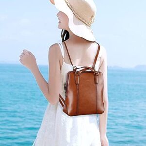 Banuce Fashion Leather Convertible Backpack Purse for Women Small Shoulder Bag School Daypack Brown