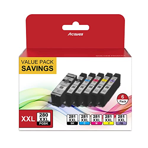 PGI-280XXL/CLI-281XXL for Canon Ink 280 and 281 Cartridges Replacement for Canon TR8620 Ink Cartridges High Page Yield Work for PIXMA TR8620 TR8620A TR7520 TS8220 TS6120, 6 Pack（PGBK, PB, B, C, M, Y