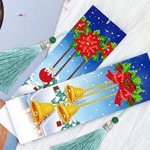 Christmas Socks Bookmark Diamond Painting Kit - pigpigboss 4 Pack Bookmark Dimaond Painting Art Crystal Christmas Bell Bookmark Diamond Painting Set Christams Book Decor Gift for Adult Kid (21 x 6 cm)