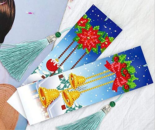 Christmas Socks Bookmark Diamond Painting Kit - pigpigboss 4 Pack Bookmark Dimaond Painting Art Crystal Christmas Bell Bookmark Diamond Painting Set Christams Book Decor Gift for Adult Kid (21 x 6 cm)