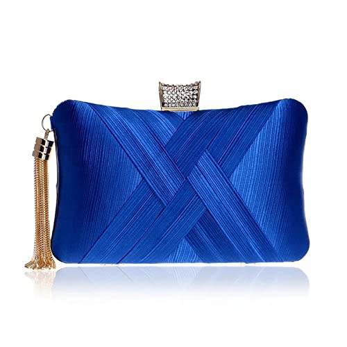 CSYPJYT Women Satin Clutch Wedding Handbag Tassel Cocktail Party Bridal Prom Purse Bags Blue