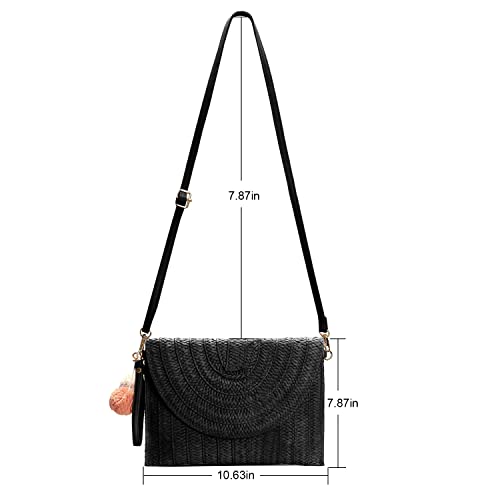 Reavor Straw Clutch Purse, Straw Handbags For Summer 2022, Beach Bags For Women, Black